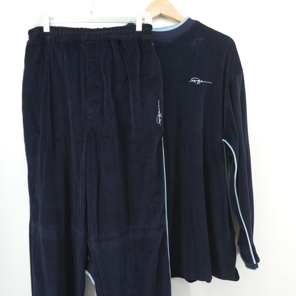 VTG Sean John Tracksuit Mens XL Navy Blue Velour Long Sleeve Top and Pants Set